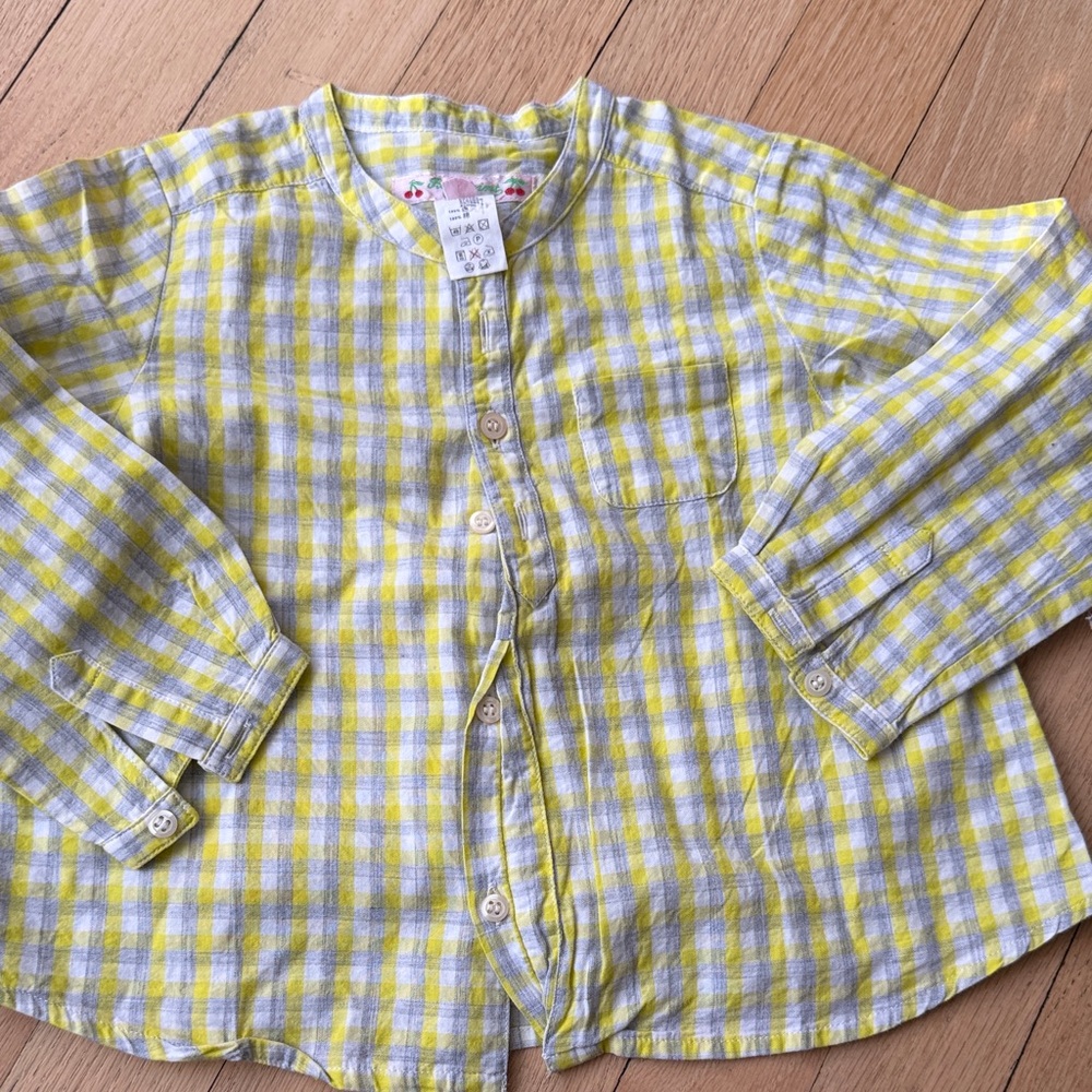 Bonpoint Yellow and Gray Checkered Kids Shirt